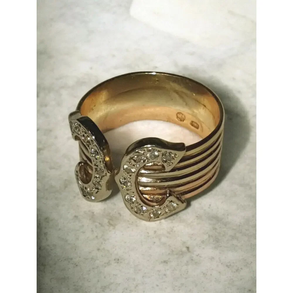 14K Tri-Color Gold Open Cuff Ring Pave Sparkling Stones Statement Bold Design